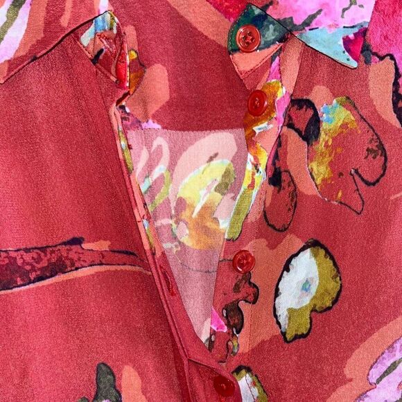 Women's Soft Surroundings Red Watercolor Floral Viscose Colllared Midi Dress Sm - Picture 10 of 13